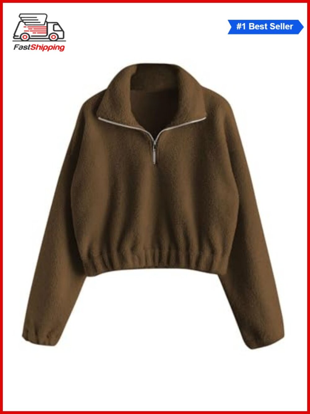 ✨ ZAFUL Faux Fur Half Zip Crop Sweatshirt Long Sleeve Pullover Top